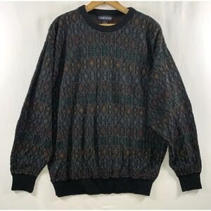VTG Jantzen Mens Crewneck Sweater Sz L 90s Grunge Indie Grandpa Geometric